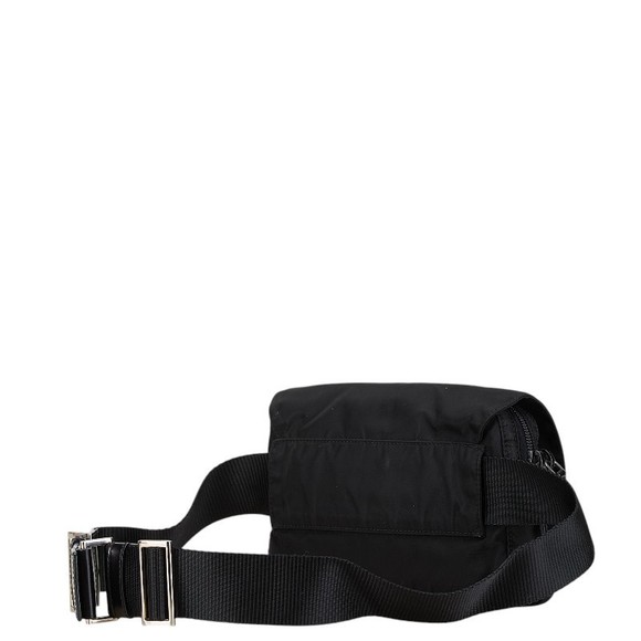 Prada Triangle Logo Nylon Leather Waist Body Bag Black - Picture 2 of 8